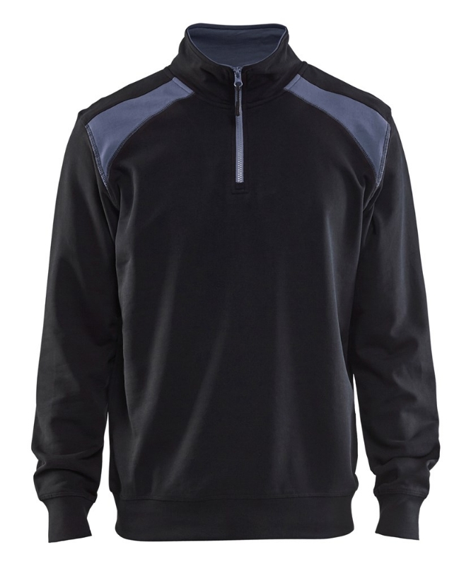 Afbeeldingen van Sweatshirt bi-colour met halve rits XL Zwart/