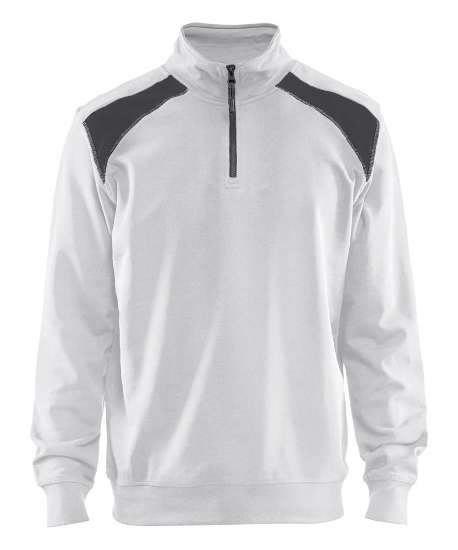 Afbeeldingen van Sweatshirt bi-colour met halve rits L Wit/Don