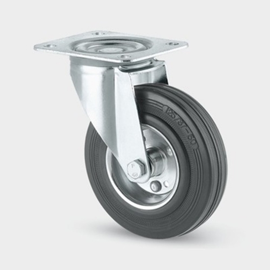 Afbeeldingen van Zwenkwiel met plaat zwart 100mm Max. 70kg