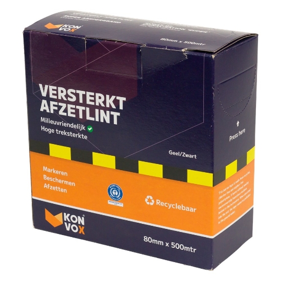 Afbeeldingen van Konvox Afzetband geel/zwart 80 mm x 500 M