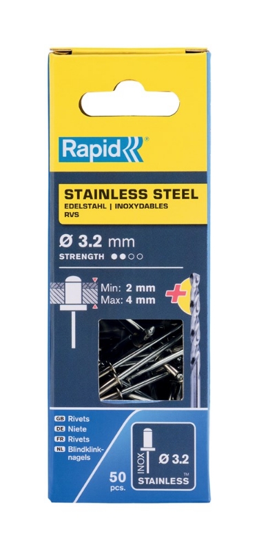 Afbeeldingen van Rapid Blindklinknagels RVS Ø 3,2 x 8 mm incl.